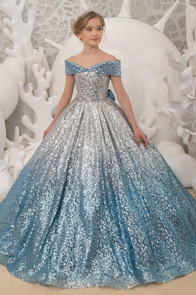 Ball Gown Off The Shoulder Ombre Sequin Floor Length Bow Flower Girl Dresses 617535045936 - 10 Days / As Picture / 2 - COCOMELODY